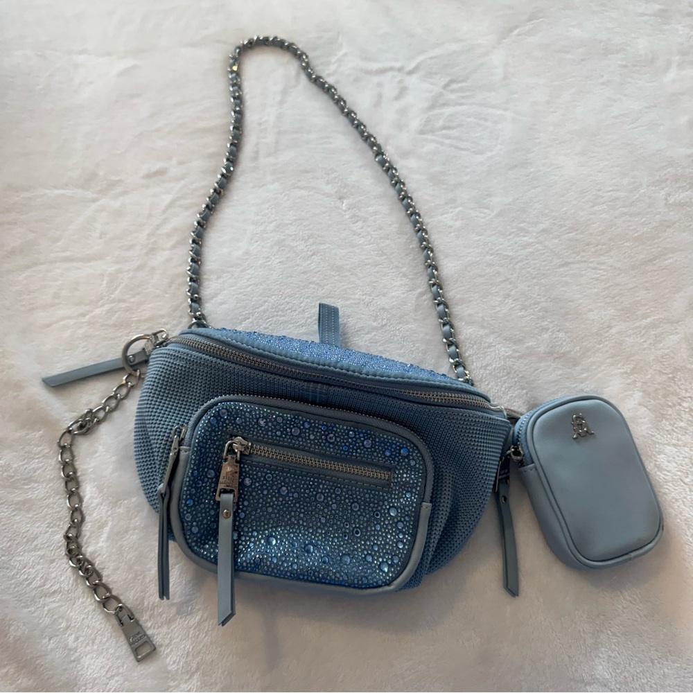 Steve Madden Blue Rhinestone Fanny Pack Waist Belt Bag Purse
